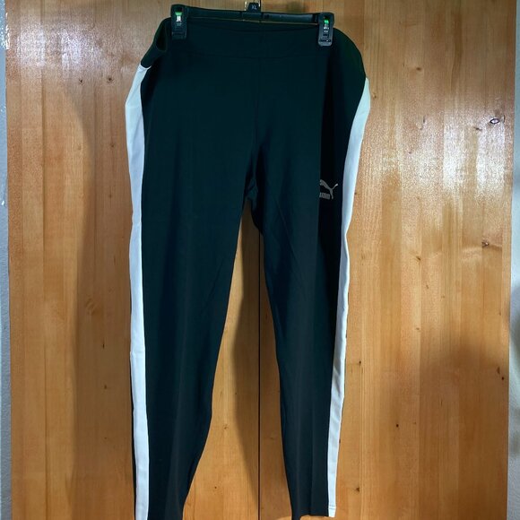 NEW! PUMA T7 MR LEGGING 3X Tight Fit Womens Track Pants Black White - Picture 1 of 8